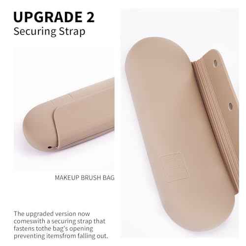 Silicone Makeup Brush Holder Travel Cosmetic Bag£ºSoft Portable Cosmetic Face Brushes Holder with Upgrade Anti-Fall Out Magnetic Closure, Large Travel Makeup Brush Case - Walnut