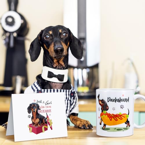 7 Pcs Dachshund Gift Sets for Women Include Weiner Dog Keychain Cosmetic Bag Socks Mug Tote Bag Cards with Gift Box for Christmas Dachshund Lovers Gifts