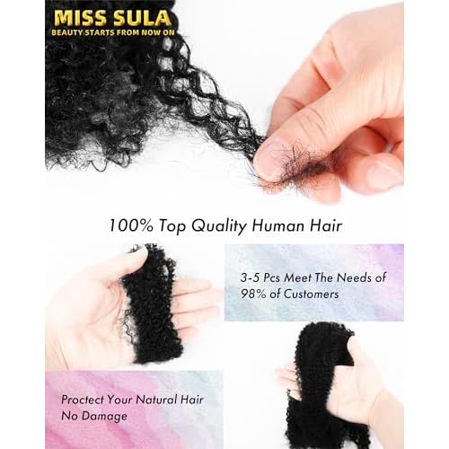 Afro Kinkys Bulk Human Hair Extensions,Kinky-Curly Real Human Hair for Dreadlocks/Locs Repair, Twist & Braid, Crochet Human Braiding Hair Bundles, Natural Black, 16 Inches 4 Packs