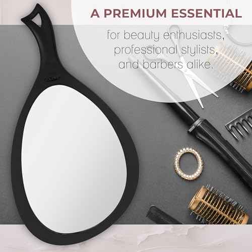 Zadro Salon Professional Extra Large Hand Mirror with Handle, 10" W x 19" L, Multi-Purpose Oval Handheld Mirror with New Distortion-Free Reflection (1, Black, Large (Pack of 1))