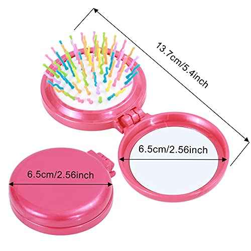 Hair Brush, 8 Pcs Folding Travel Mirror Hair Brushes Round, Compact Portable Hair Brush with Mini Mirror for Women Girls