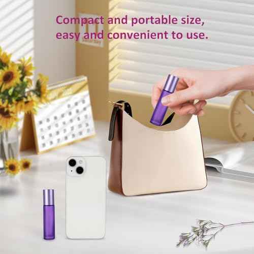 Kesell 10-Pack 10ml Glass Roller Bottles for Essential Oils - Travel- (3.34x0.78inch), Stainless Steel Roll-On Balls, Leak-Proof Caps - Refillable Perfume, Aromatherapy Bottles