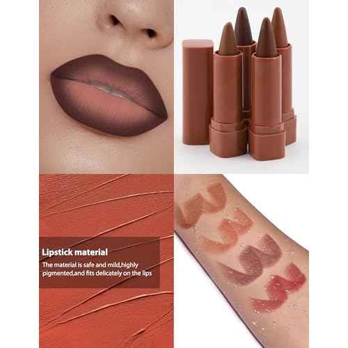 2-in-1 Lip Liner and Lipstick Lip Combo Set, Matte Nude Dark Brown Red Lip Liners, High Pigmented Long Lasting Waterproof Smudge Proof Crayon Makeup 05#
