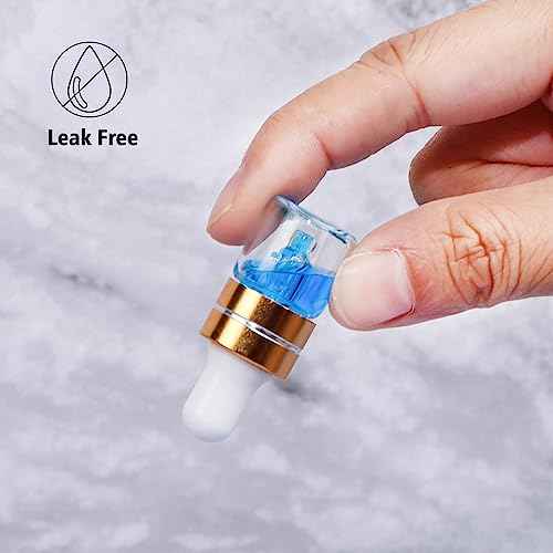50 Pack 1ml Clear Glass Dropper Bottles with 2 Pcs Plastic Droppers, Mini Sample Dropper Bottles for Essential Oils Perfume Cosmetic Liquid, Empty Travel Sample Vials with Gold Cap