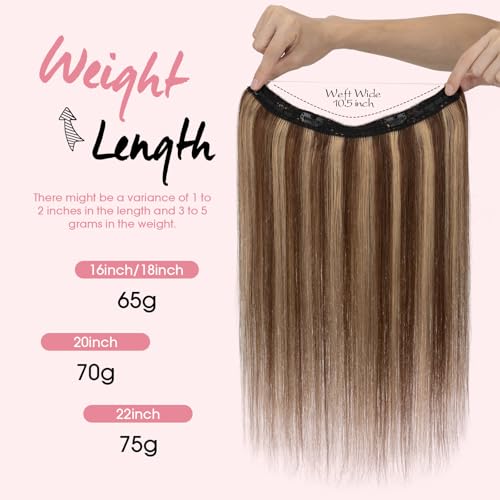 Halo Hair Extensions,Prokyvity Halo Hair Extensions Real Human Hair,Invisible Adjustable Wire Extensions for Seamless Blending 20 inch/70g Medium Brown Streaked with Dark Blonde