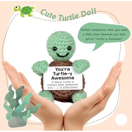 Funny Mini Crochet Turtle Gift ? Handmade Positive Sea Turtle Decor, Emotional Cute Stuffed Animal, Graduation Birthday Teacher Appreciation Gifts for Women Men Coworker Friends