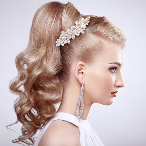 4 Pcs Rhinestone Bridal Hair Clips, Crystal French Barrette Hair Clips, Vintage Bridal Wedding Hair Pins Hair Accessories for Women Bride Bridesmaid(Golden,Silver)