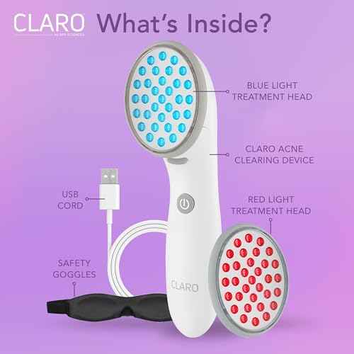 Spa Sciences CLARO Clinically Proven Blue & Red LED Acne Treatment Light Therapy System-FDA Cleared-Rechargeable- Professional Home Acne Healing/Clearing Treatment