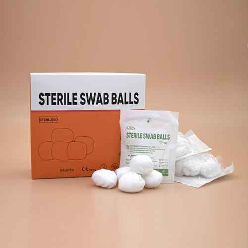 Sterile Cotton Balls for Medical Use, 100% Nonwoven Balls for Sensitive Skin, Sterile Individually Packaged, Size XL (16 Pack/Box)