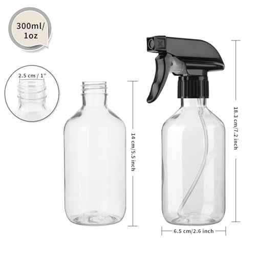 2-Pack Leakproof Spray Bottles (300ml/10oz) - Adjustable Nozzle for Fine Mist & Jet Stream | Premium Refillable Plastic Bottles for Hair Styling, Plant Misting, Cleaning Solutions (Clear)