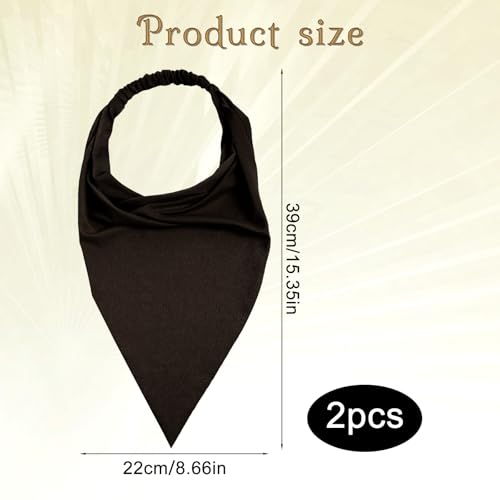 2PCS Head Kerchief for Women,Elastic Triangle Head Scarf, Headbands Bandana Portable Solid Color Bohemian Style, Suitable for Men and Women Travel Parties, Brown, Khaki