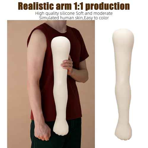 HUOXOU Silicone Arm, Tattoo Practice Arm, 24.8 inch 1:1 High Simulation Tattooing Skin, Fake Arm, Silicone Hand, Tattoo Skin Practice, Easy to Color, White