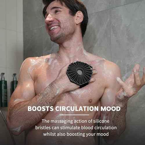 iTokGoK¢ç Premium Silver-Infused Dual-Sided Design 2-in-1 Silicone Body Scrubber for Shower,Body Brush Buffer Scrubber for Men and Women for All Skin, Ergonomic No-Slip Handle, Easy to Clean - Black