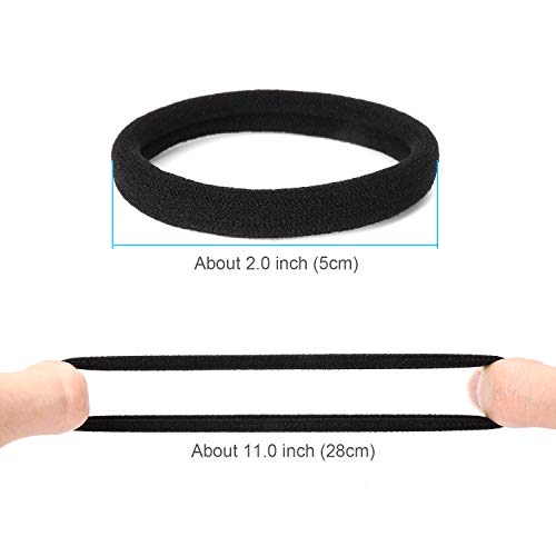 50PCS Black Hair Ties for Women, Cotton Seamless Hair Bands, Elastic Ponytail Holders, No Damage for Thick Hair, 2 Inch in Diameter, by Qarwayoc