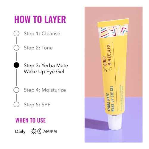 Good Molecules Yerba Mate Wake Up Eye Gel - Hydrating Under Eye Gel Cream with Hyaluronic Acid and Caffeine - Target Dark Circles and Puffiness - Skin Care for Face
