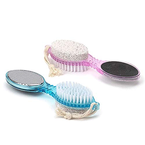 DecorRack (4 in 1) Pedicure Paddle Kit Tool with Pumice Stone for Feet, Foot Hand Toe Nail Cleaning Brush, Metal File and Emery Board, Manicure Foot Rasp Callus Remover Pedi Set (Random Color, 2 Pack)