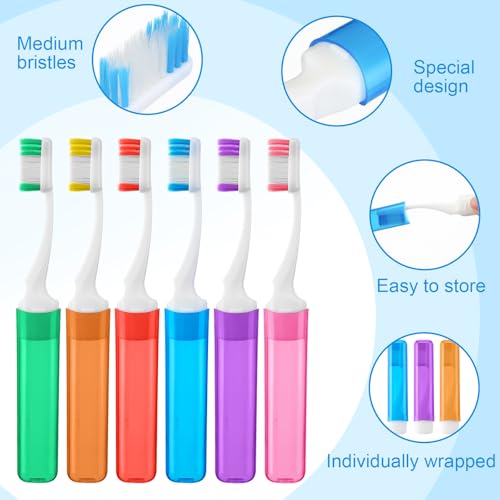 72 Pcs Operation Christmas Items Mini Hair Brush Wide Tooth Combs Travel Toothbrush Bulk for Women and Men Small Soft Foldable Tooth Brushes with Case for Hotel, Shelter, Homeless, Charity