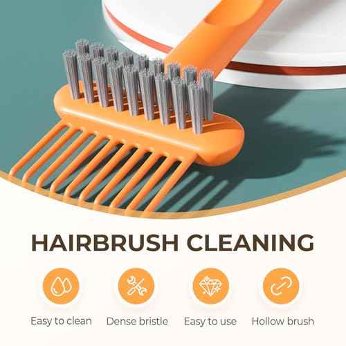 2-in-1 Comb Cleaner with Pick and Bristles, Comb Cleaning Brush, Effortlessly Removes Hair, Hairbrush Cleaner Tool Rake, Hairbrush Cleaning Tool Home and Salon Use (Orange)