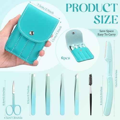 Lasnten 6 Sets Eyebrow Tweezers Set for Women Facial Hair Eyebrow grooming Kit with Travel Case with Curved Scissor and Trimmer Stainless Steel Tweezers Set Gift for Women
