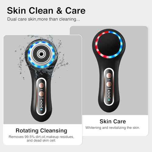 Face Scrubber Exfoliator,Facial Cleansing Brush Rechargeable IPX7 Waterproof with 5 Brush Heads,Electric Face Spin Brush for Exfoliating, Massaging and Deep Cleansing (Black+Gold)