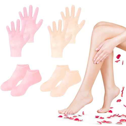4 Pairs Silicone Socks Gloves Set for Dry Cracked Feet and Hands, Silicone Foot Socks for Women, Moisturizing Feet