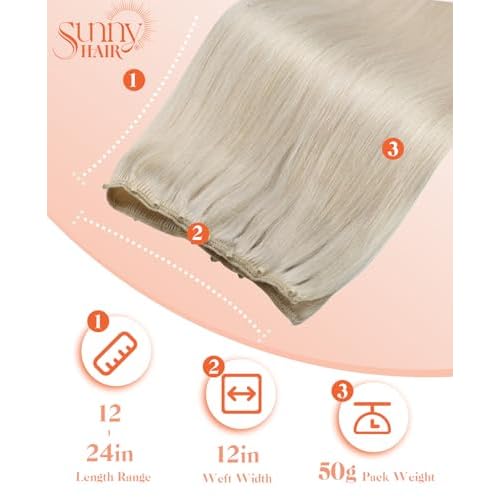 Sunny Hair Micro Weft Hair Extensions Human Hair Blonde Beaded Weft Human Hair Extensions Platinum Blonde Hair Extensions Beaded Wefts Human Hair Sew in Extensions Long Straight Hair 22inch 50g