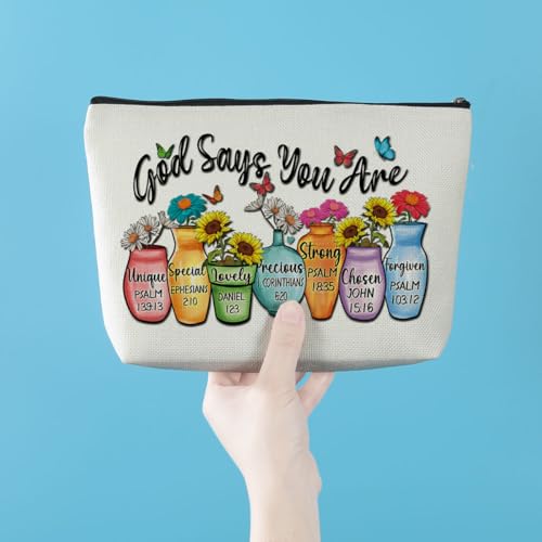 Christian Gifts Floral Makeup Bag Bible Verse Cosmetic Bag Motivational Religious Gifts for Women Girls Coworker Mom Her Friend Zipper Pouch Travel Organizer Toiletry Bag Vacation Christmas Birthday