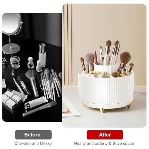 Diesisa Makeup Brush Holder Organizer,360¡Æ Rotating Makeup Brush Organizer,5 Slot Make up Brushes Cup for Cosmetics, Nail Polish, Art Supply, Bathroom Vanity Desktop Organizer - White