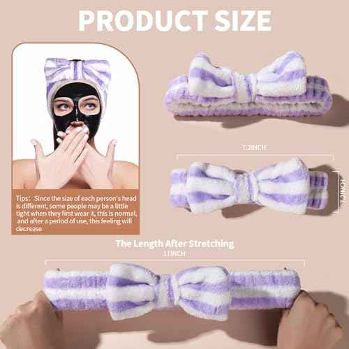 Teenitor 5pcs Makeup Headband with Removable Bow, Spa Headband for Washing Face, Stocking Stuffers for Teen Girls Women, Christmas Gifts Basket for Teens Girls Party, Skin Care Hairband
