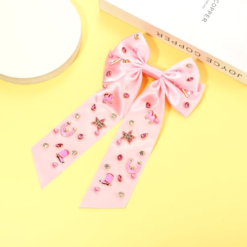 Western Hair Bows for Women Howdy Cowgirl Hair Bow Clips Cowboy Hat Boot Hair Ribbons Jeweled Big Pink Hair Bows Western Hair Accessories Bachelorette Rodeo Nashville Cowgirl Outfits Gifts (Pattern C)