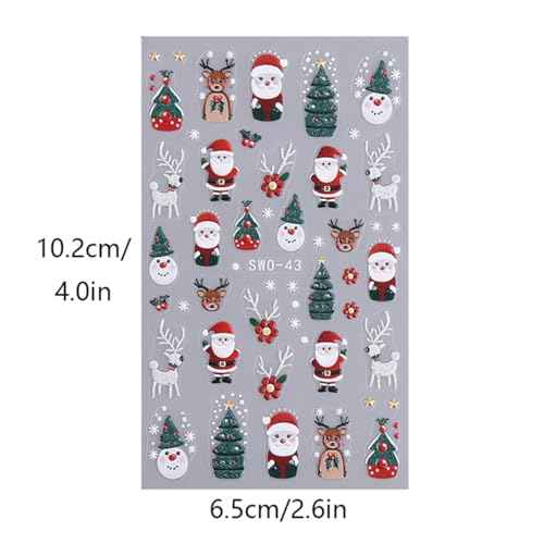 5D Embossed Christmas Nail Art Stickers Xmas Nail Decals Cute Santa Claus Christmas Tree Cake Candy Snowflake Snowman Nail Designs Christmas Nail Supplies Decoration for Women DIY Manicure Accessories