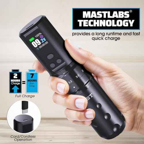 Mast Fold2 Pro Tattoo Gun Wireless Tattoo Pen Machine 2 Replaceble Batteries 2,000mAh Power Supply Mcore Rotary Motor Real Strokes Length P-076 (Purple)