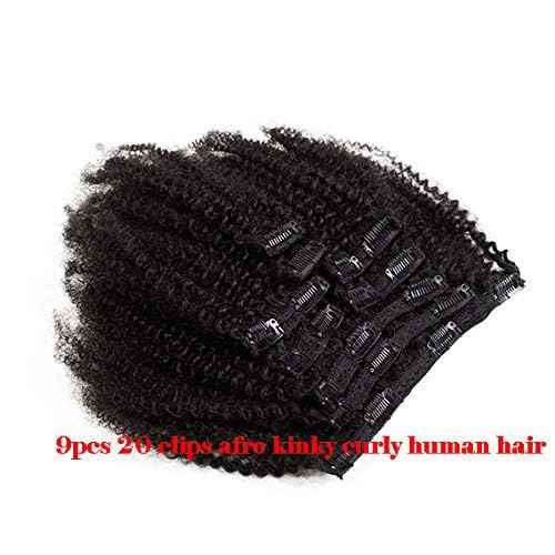 SAEIALL Hair Mongolian Afro Kinky Curly Clip In Hair Extensions Afro Kinky-curly Human Hair Clip Ins 4C Mongolian Virgin Remy Human Hair (18inch, natural black)