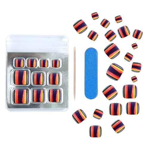 24PC Chrome Press on Toenails for Women Fake Toe Presson Nails Toe Nail Press ons with Sticky Tabs, 12 Size Fake Toenails Stick ons Acrylic Toes Nail Tips Kit Chrome Stick on Toes Nails-F