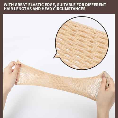 Fandamei Wig Cap, Hair Net for Wigs, 30 CM Large Mesh Wig Cap for Long Hair for Women, Nylon Hair Net Non Slip for Halloween Rave Party Cosplay-Light Brown 2 PCS