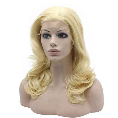 MX angel Medium Long Shoulder Length #613 Wavy Synthetic Lace Front Blond Stylish Wig