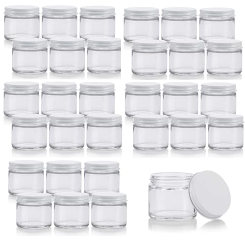30 Pack 2oz Glass Jars with Lids, BPA-Free Round Clear Glass Containers for Spices, Crafts, Ointments, Leakproof Food Storage Mason Canning Jars for Cosmetics Jello, Balm, Wedding Favor