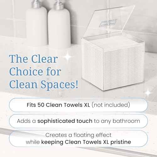 CLEAN SKIN CLUB Clear Acrylic Box for Clean Towels XL (NOT Included), Container For 50 Disposable Clean Towels XL, Face Towelettes Bathroom Counter Storage, Bin for Cleansing Facial Dry Wipes