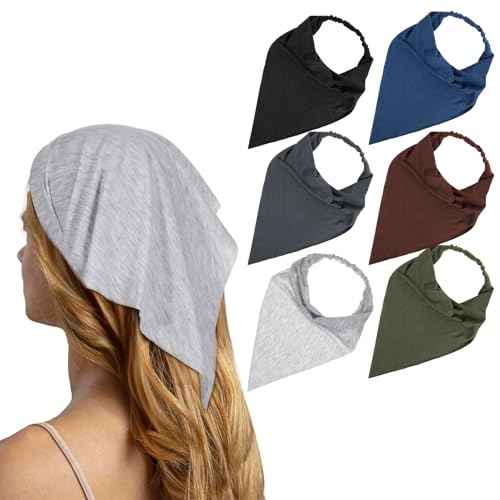6PCS Bandana Headbands for Women, Elastic Non-slip Triangle Head Scarf, Heads Bandana Portable Solid Color Bohemian Style, Suitable for Men and Women Travel Parties, 6 Colors