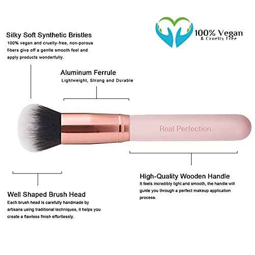 Real Perfection Makeup Brush Set 16 Pcs with 1 Eyebrow Razor Premium Synthetic Foundation Powder Concealers Eyeshadow Blush Makeup Brushes Make up Brushes Kit (Pink)