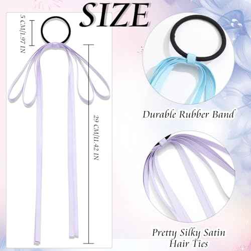 2PCS Silky Satin Bow Tassel Ribbon Bowknot Hair Ties and Ponytail Holders for Women, Girls, Teens (Purple+Blue)
