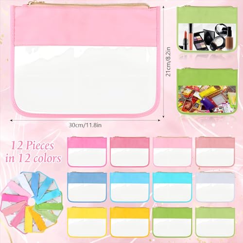 12 Pieces Clear Zipper Pouch for Travel Nylon Makeup Bag Waterproof Snack Stuff Pouches Cute Purse Cosmetic Bags for Women Girls Gifts