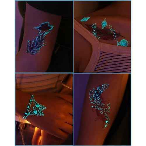 20 Sheets Glow In The Dark Butterfly Temporary Tattoos for Women Girls, Luminous Flower Butterflies Wings Kids Fake Tattoo Stickers Art Makeup Waterproof for Face Body Arm Party Favors