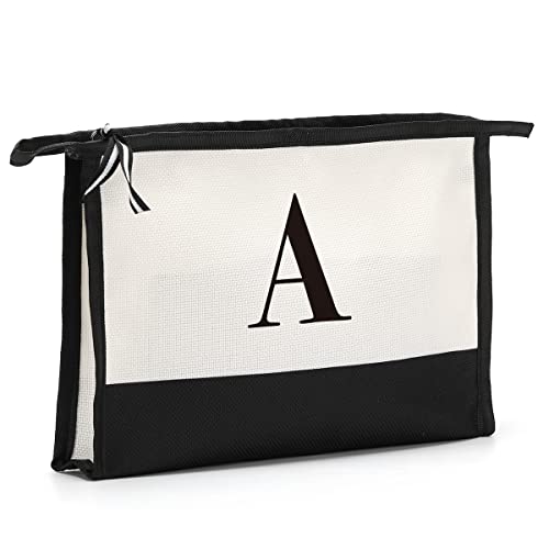 Monogrammed for Women Initial bridesmaid gifts, Personalized monogram Monogram Cosmetic Bag,Travel Makeup Bag Suitable for Wedding weekend Beach Gift for Women Teachers Friends.Pure letters A