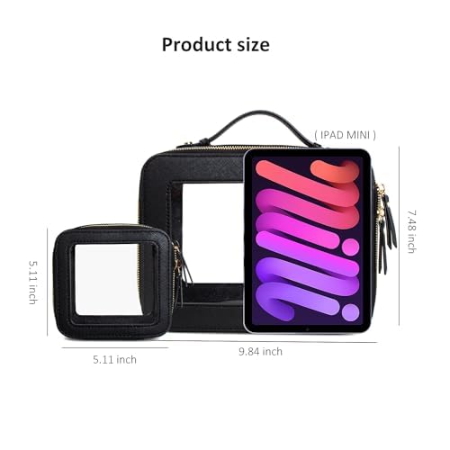 LETGO Clear Makeup Bags Set - TSA Approved Toiletry Bag with Handle Large Opening, Clear Toiletry Bags Case Pouch for Traveling Travel Car Orangizer Storage Essentials (Mini+Large Black)