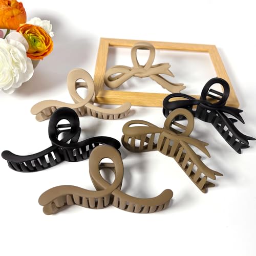 5.2 Inch Extra Large Claw Clips - 6 Pcs for Thick Hair, Women's Matte Bow Ribbon Style Hair Claws
