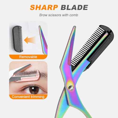 Eyebrow Trimmer Scissor, 2 in 1 Eyebrow Scissors with Comb Stainless Steel Professional Eyebrow Trimmer, Eyebrow Cutter Hair Removal Eyebrow Scissors Makeup Tool for Men Women (Black)