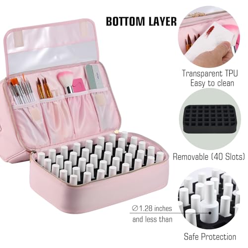 Nail Polish Organizer Case,Nail Storage Organizer Holds Nail Lamp & 50 Bottles Nail Polish,Nail Tech Travel Case,Waterproof Nail Kit Organizer Bag Fits Nail Supplies & Manicure Tools (Pink)