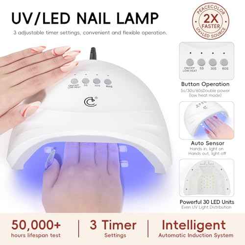 Peacecolor Gel Nail Polish Kit with U V Light and Drill£¬59PCs Gel Nail Kit 35 Colors with 5PC Matte/Glossy/Glitter Top Base Coat Nail Art Rhinestone Manicure starter Kit Soak Off Gifts for Girls