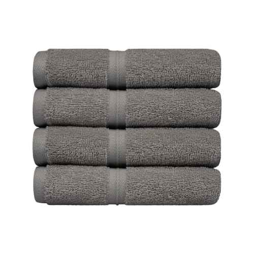 Quick Dry & Absorbent Wash Cloths Set of 4 (12" x 12") Hotel Quality, Versatile as, Washcloths for Your Face, Face Towel Set, Spa Towels, Hand Towels, Soft Wash Cloths -%100 Cotton - Gray